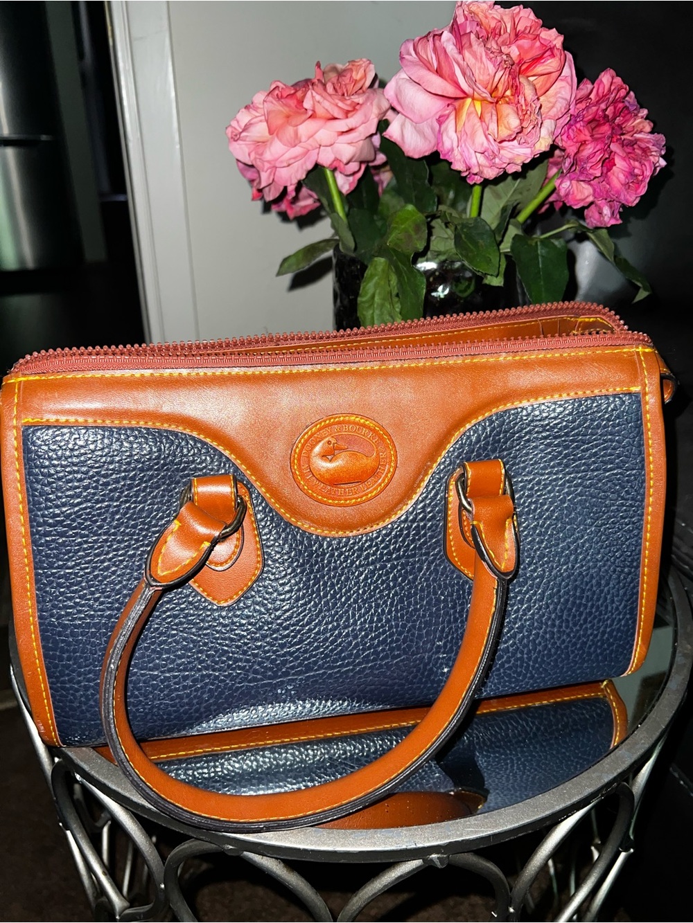 Leather Two-Tone Navy and Tan Satchel Dooney and Bourke vintage